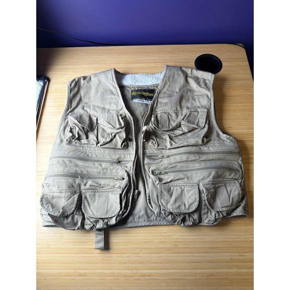 Remington‎ Utility Hunting Vest Mens M Tan Cotton Twill Fishing Pockets